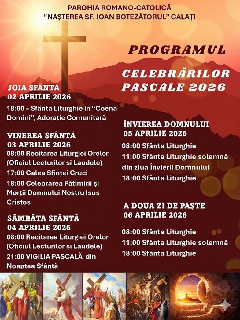 Biserica Catolică din Galați - Programul Celebrărilor Pascale 2026
