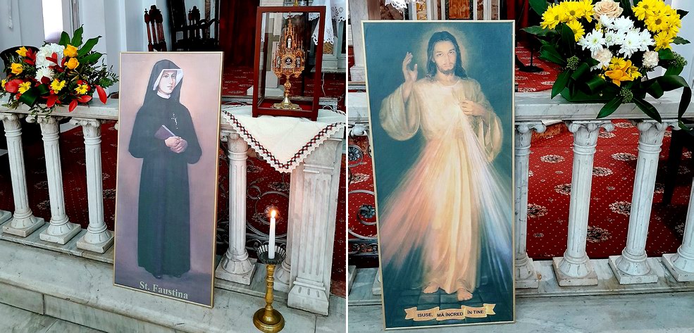 icoana lui Isus Îndurător, relicva și icoana Sfintei Faustina Kowalska, expuse cu ocazia Misiunilor Populare ale Milostivirii Divine (Galați, 23.02.2025)