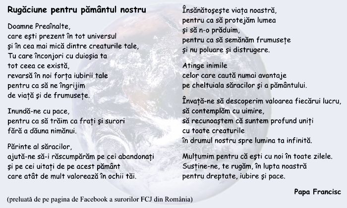 Rugăciune pentru pământul nostru (Papa Francisc)