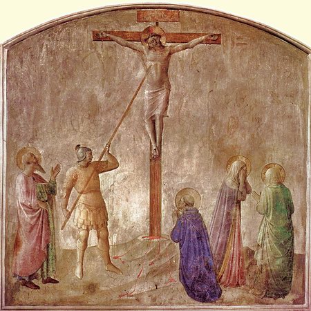 Fra Angelico - Străpungerea cu lancea a coastei lui Cristos (frescă, mănăstirea San Marco - Florența, 1450)